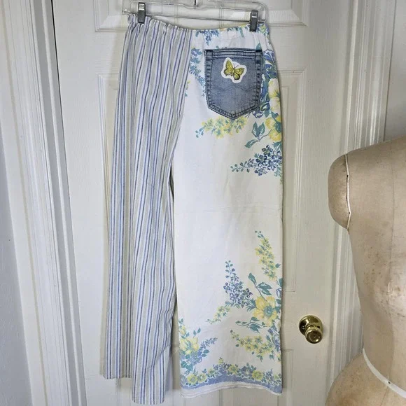 2pc vintage tablecloth linen lace butterfly upcycled pants and top S-M - Picture 9 of 10